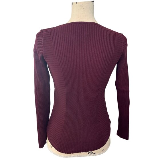 INC International Concepts V-Neck Ribbed Sweater Burgundy Size XS - Picture 3 of 7